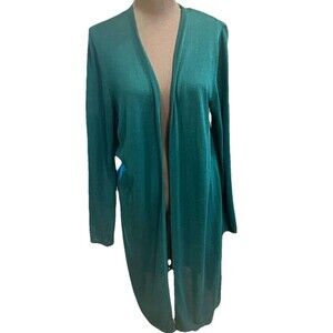 J.Jill Wearever Collection M Women's Open-Front Cardigan Green Long Sleeve Light